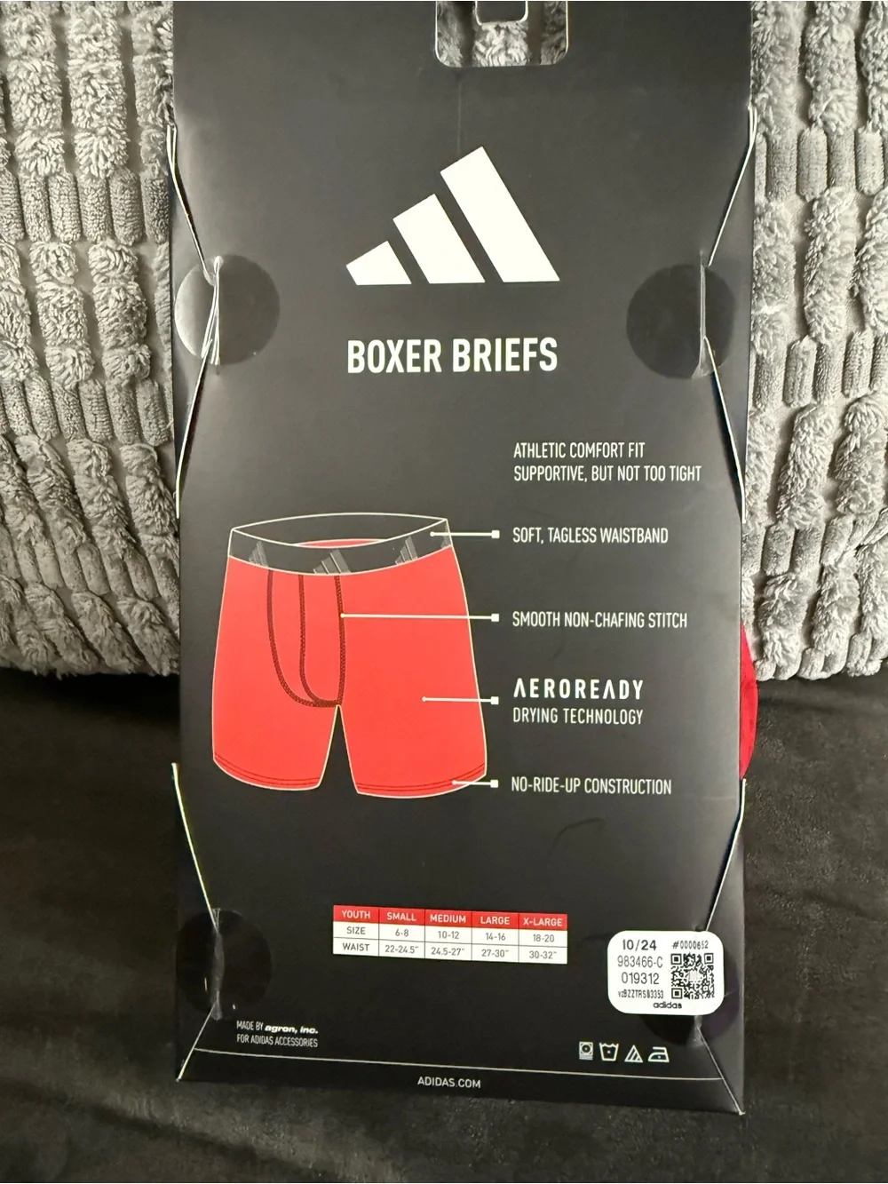 adidas Youth Boxer Briefs 4-Pack — Gray, Navy, Red